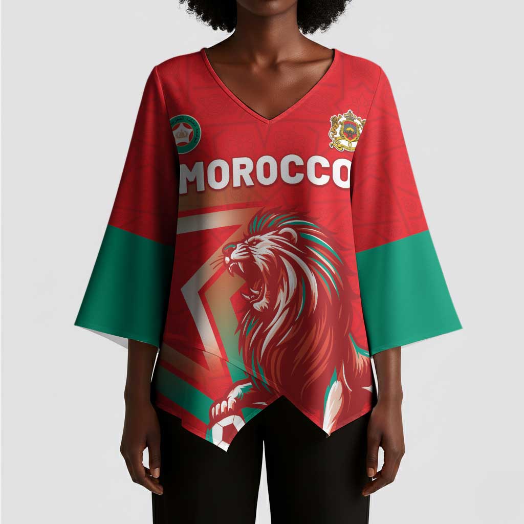 Custom Morocco WC Football 2026 Kimono Sleeve Blouse Go Champions Lion Spirit - Wonder Print Shop