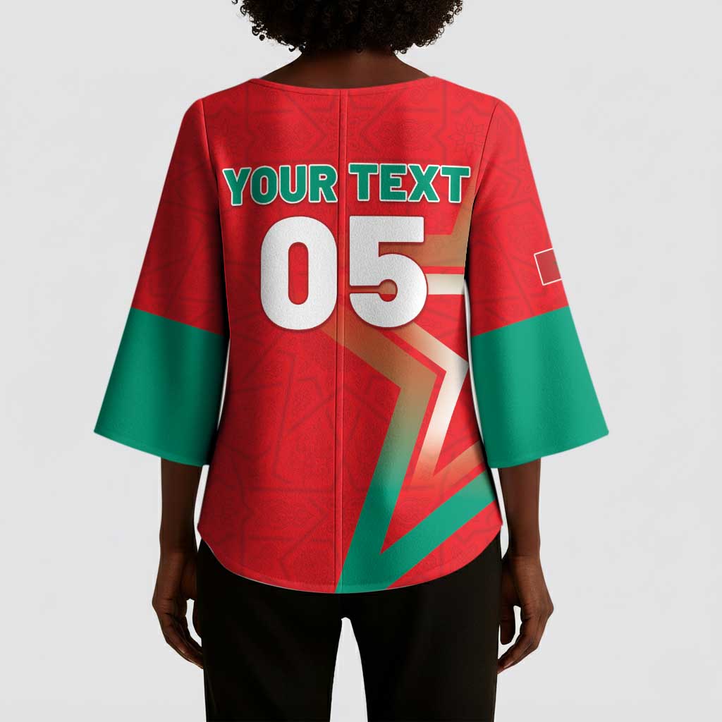 Custom Morocco WC Football 2026 Kimono Sleeve Blouse Go Champions Lion Spirit - Wonder Print Shop