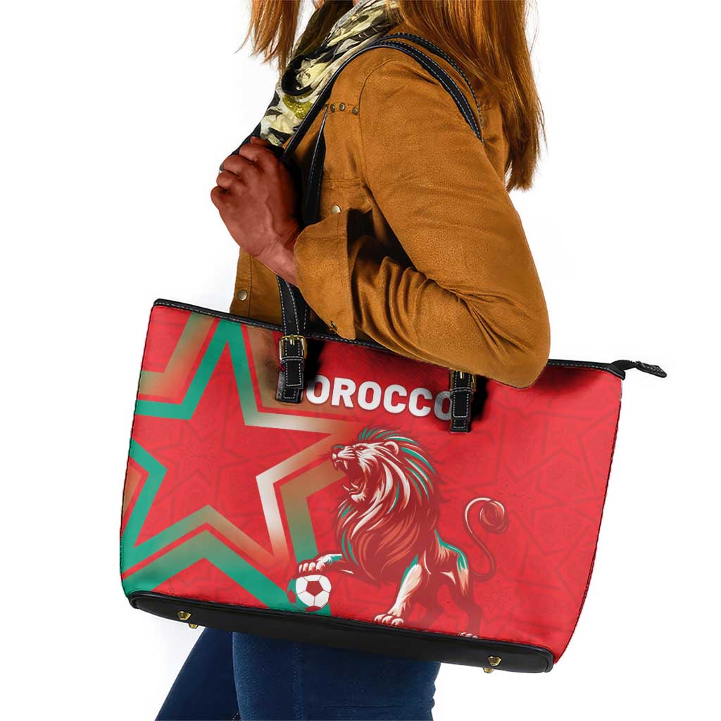 Morocco WC Football 2026 Leather Tote Bag Go Champions Lion Spirit - Wonder Print Shop