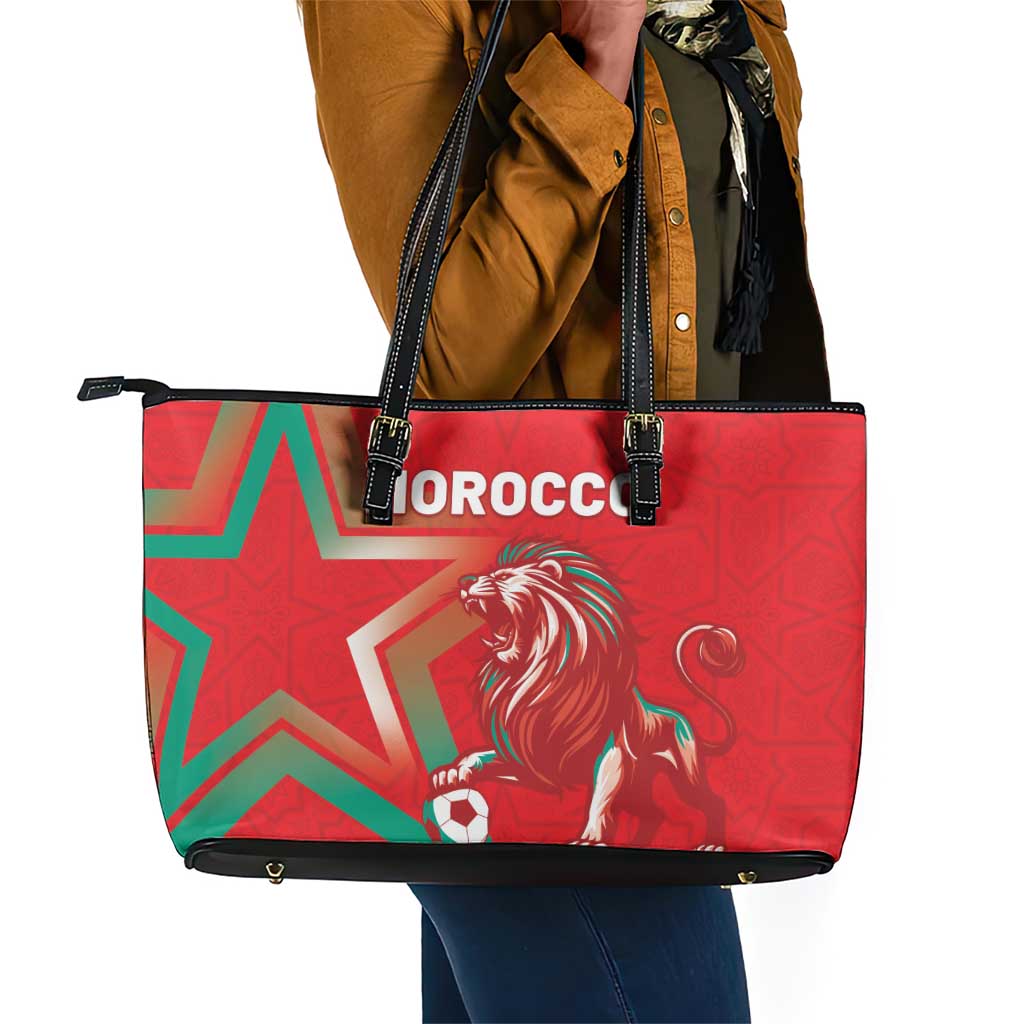 Morocco WC Football 2026 Leather Tote Bag Go Champions Lion Spirit - Wonder Print Shop