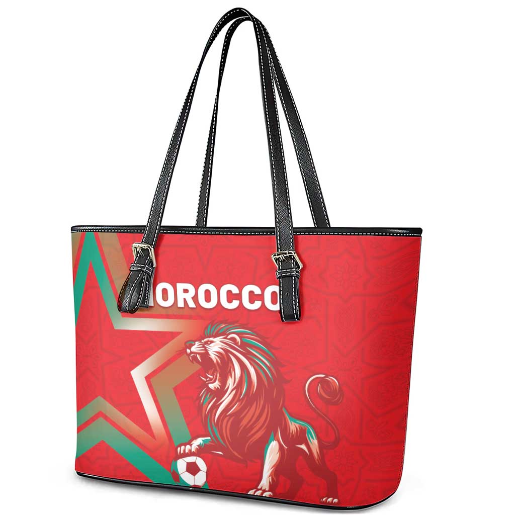 Morocco WC Football 2026 Leather Tote Bag Go Champions Lion Spirit - Wonder Print Shop