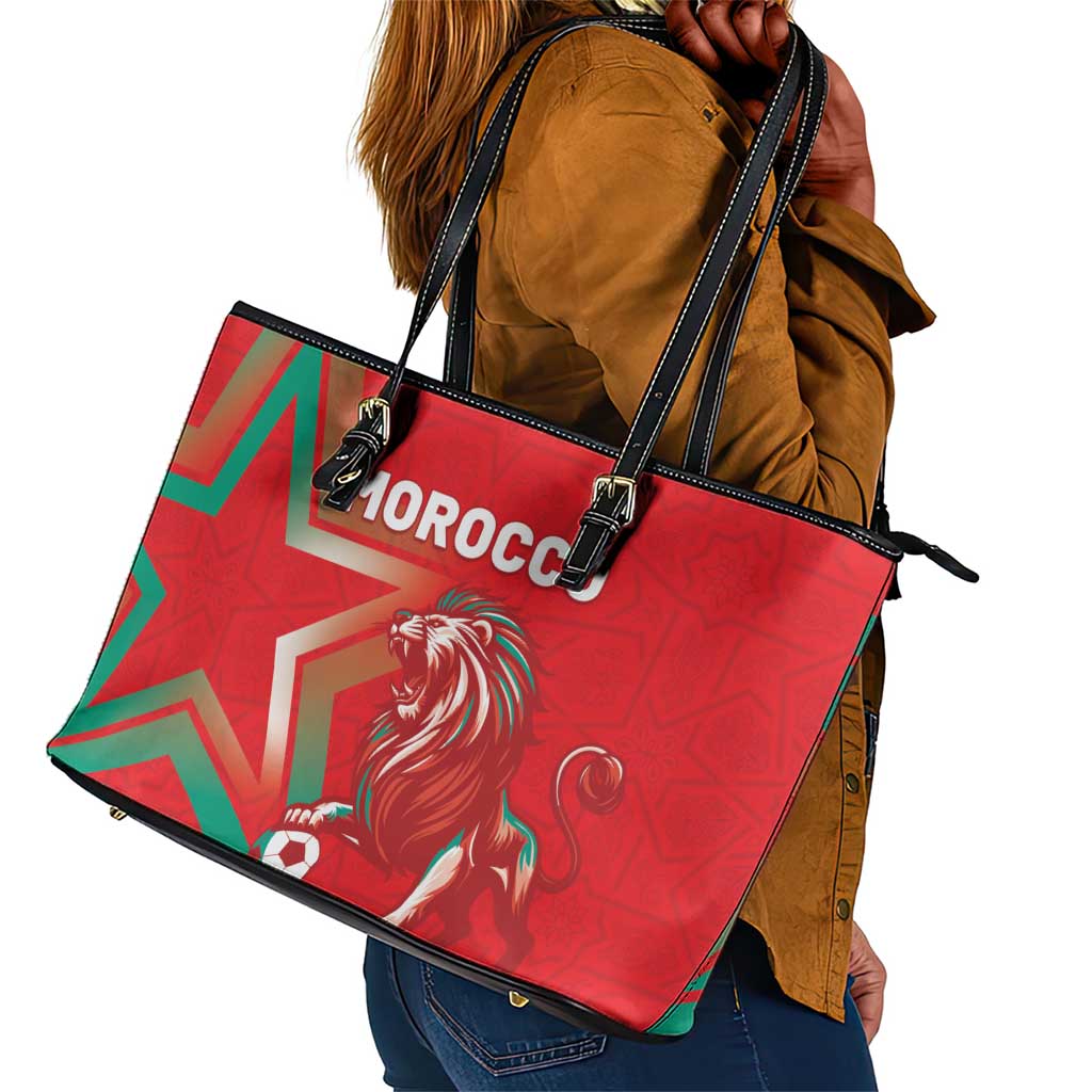 Morocco WC Football 2026 Leather Tote Bag Go Champions Lion Spirit - Wonder Print Shop