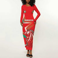 Custom Morocco WC Football 2026 Long Sleeve Bodycon Dress Go Champions Lion Spirit - Wonder Print Shop