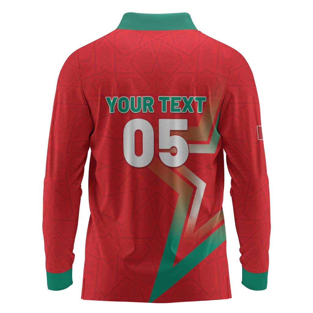 Custom Morocco WC Football 2026 Long Sleeve Polo Shirt Go Champions Lion Spirit - Wonder Print Shop
