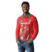 Custom Morocco WC Football 2026 Long Sleeve Polo Shirt Go Champions Lion Spirit - Wonder Print Shop