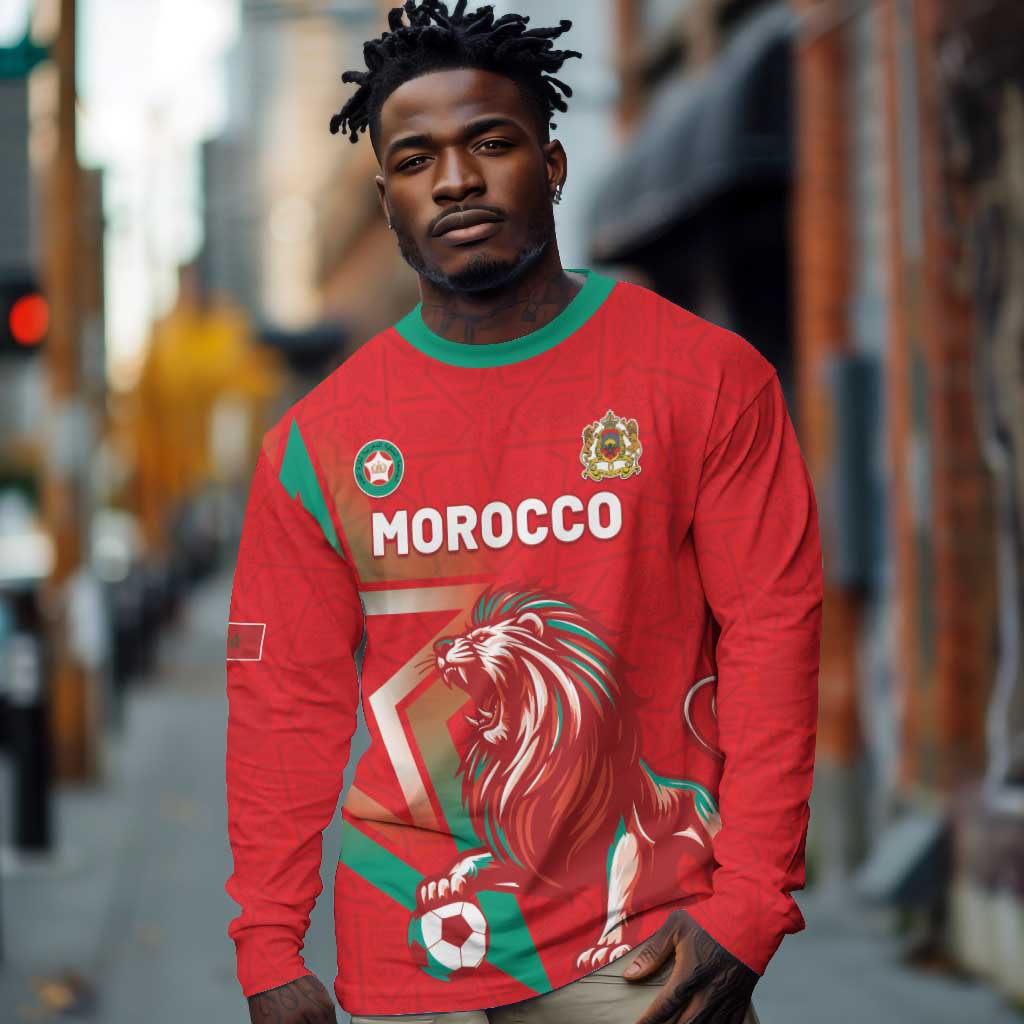 Custom Morocco WC Football 2026 Long Sleeve Shirt Go Champions Lion Spirit - Wonder Print Shop