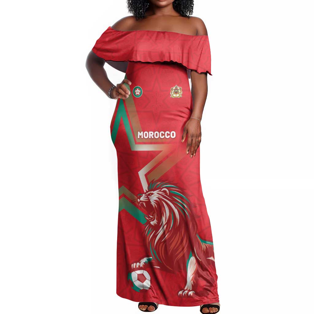 Custom Morocco WC Football 2026 Off Shoulder Maxi Dress Go Champions Lion Spirit - Wonder Print Shop
