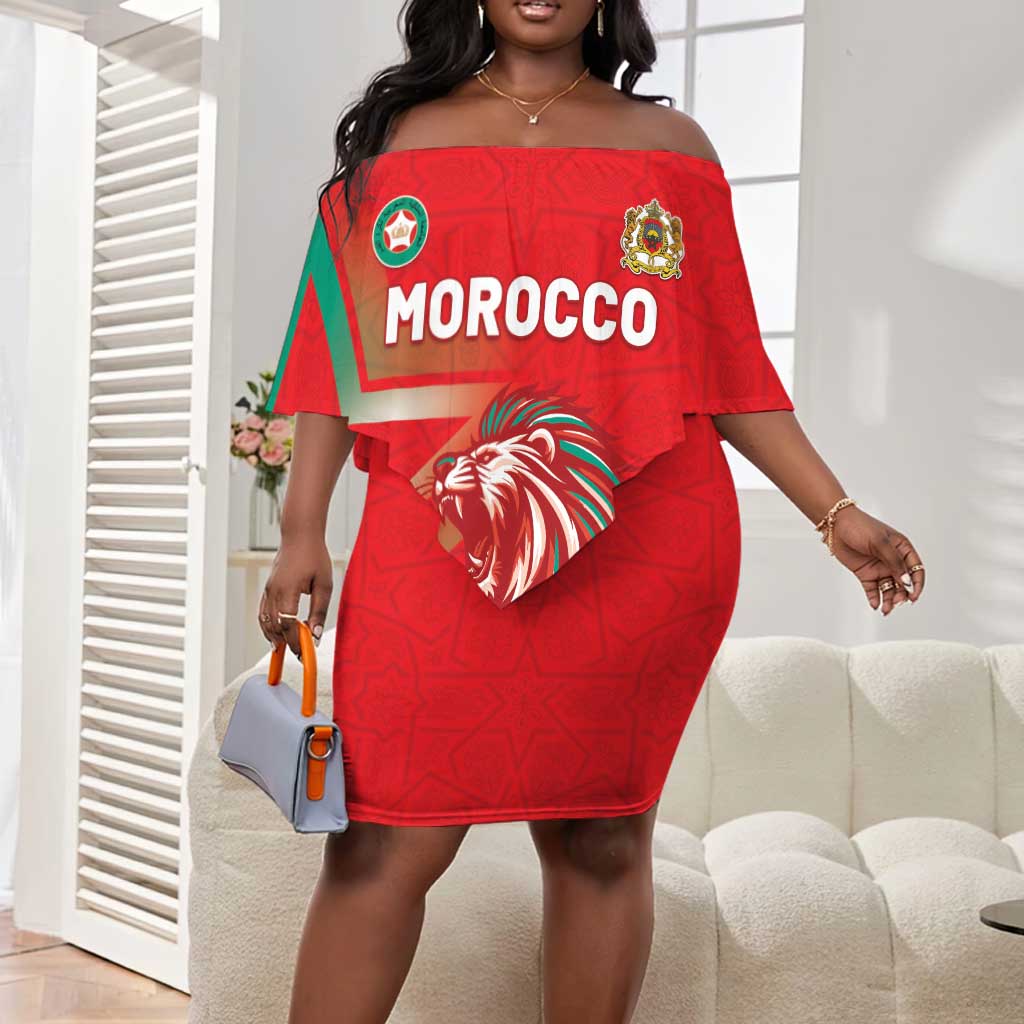 Custom Morocco WC Football 2026 Off Shoulder Short Dress Go Champions Lion Spirit - Wonder Print Shop