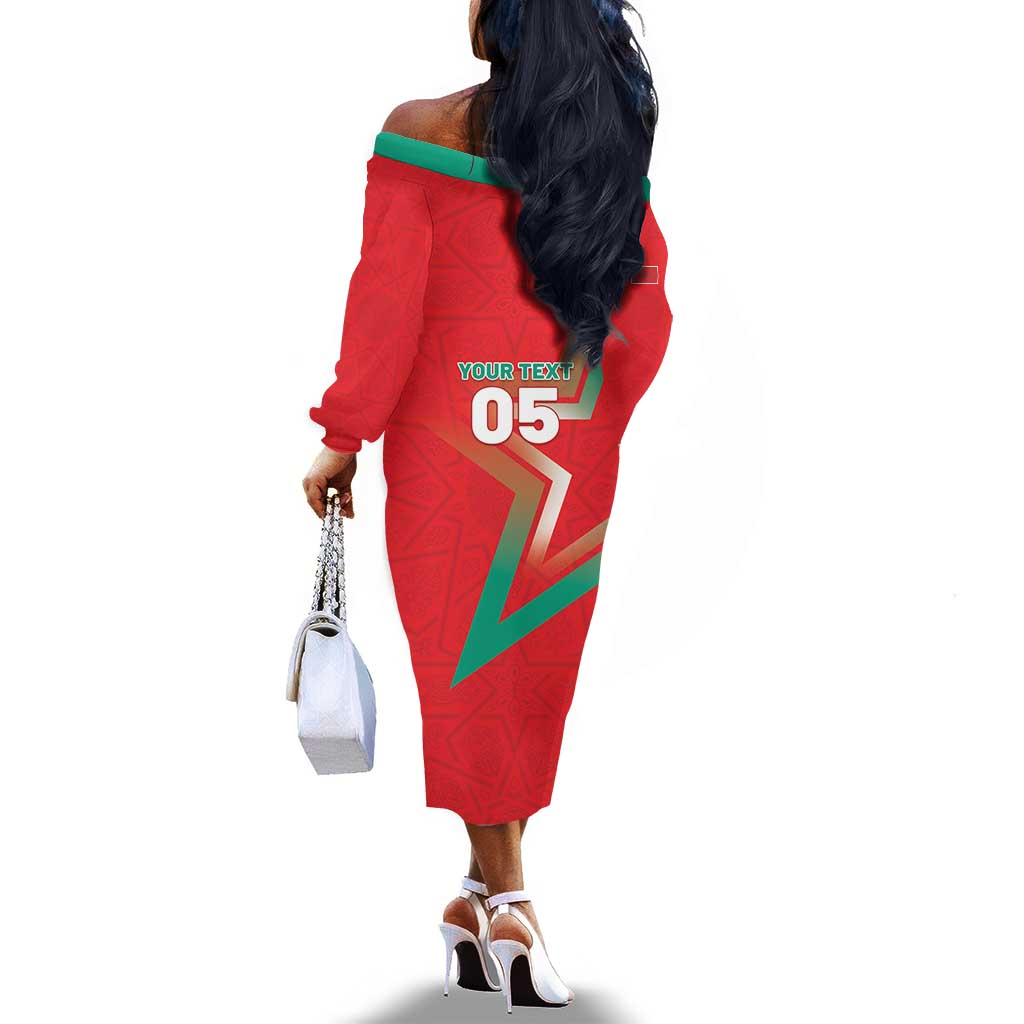 Custom Morocco WC Football 2026 Off The Shoulder Long Sleeve Dress Go Champions Lion Spirit - Wonder Print Shop