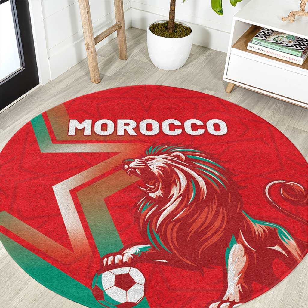 Morocco WC Football 2026 Round Carpet Go Champions Lion Spirit - Wonder Print Shop
