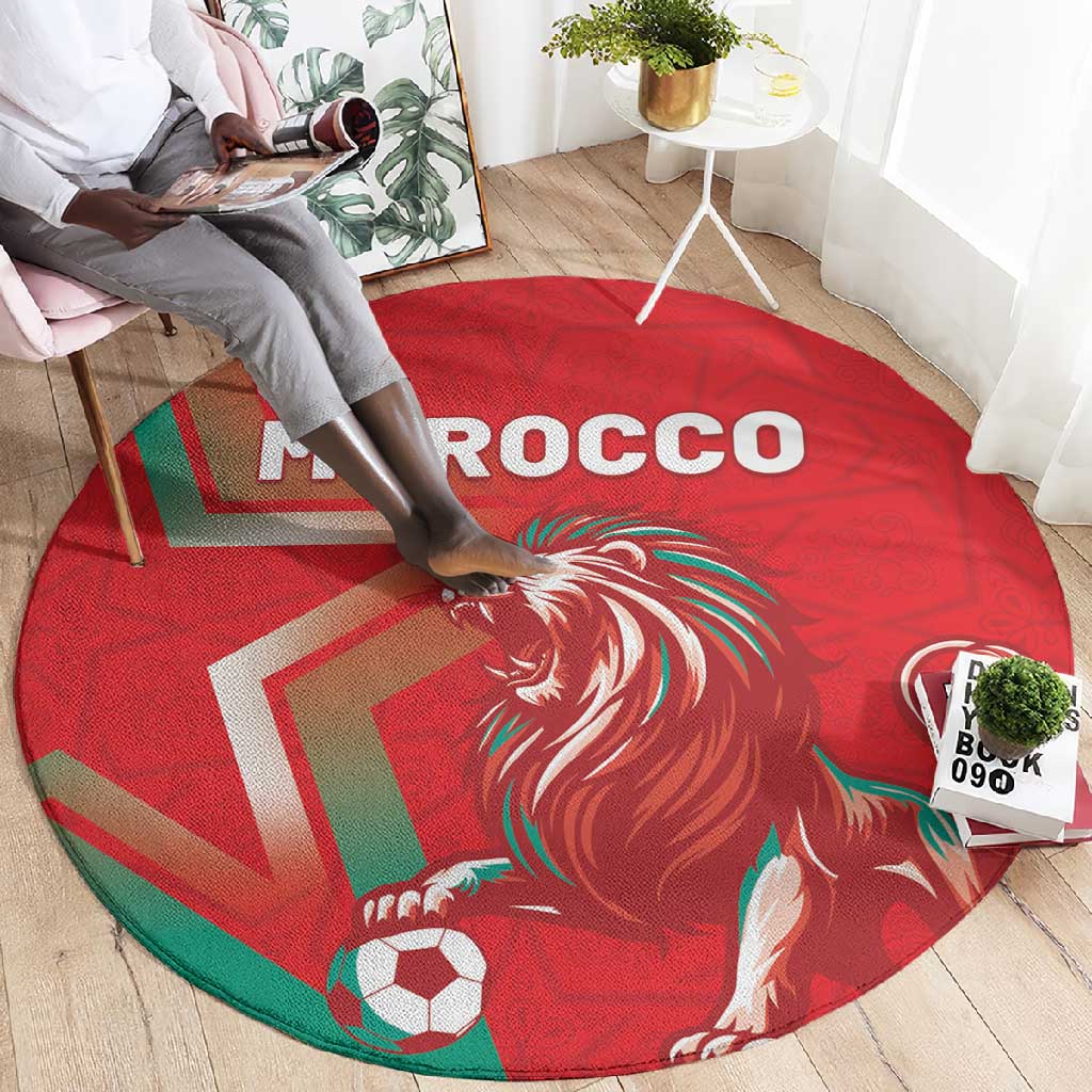 Morocco WC Football 2026 Round Carpet Go Champions Lion Spirit - Wonder Print Shop