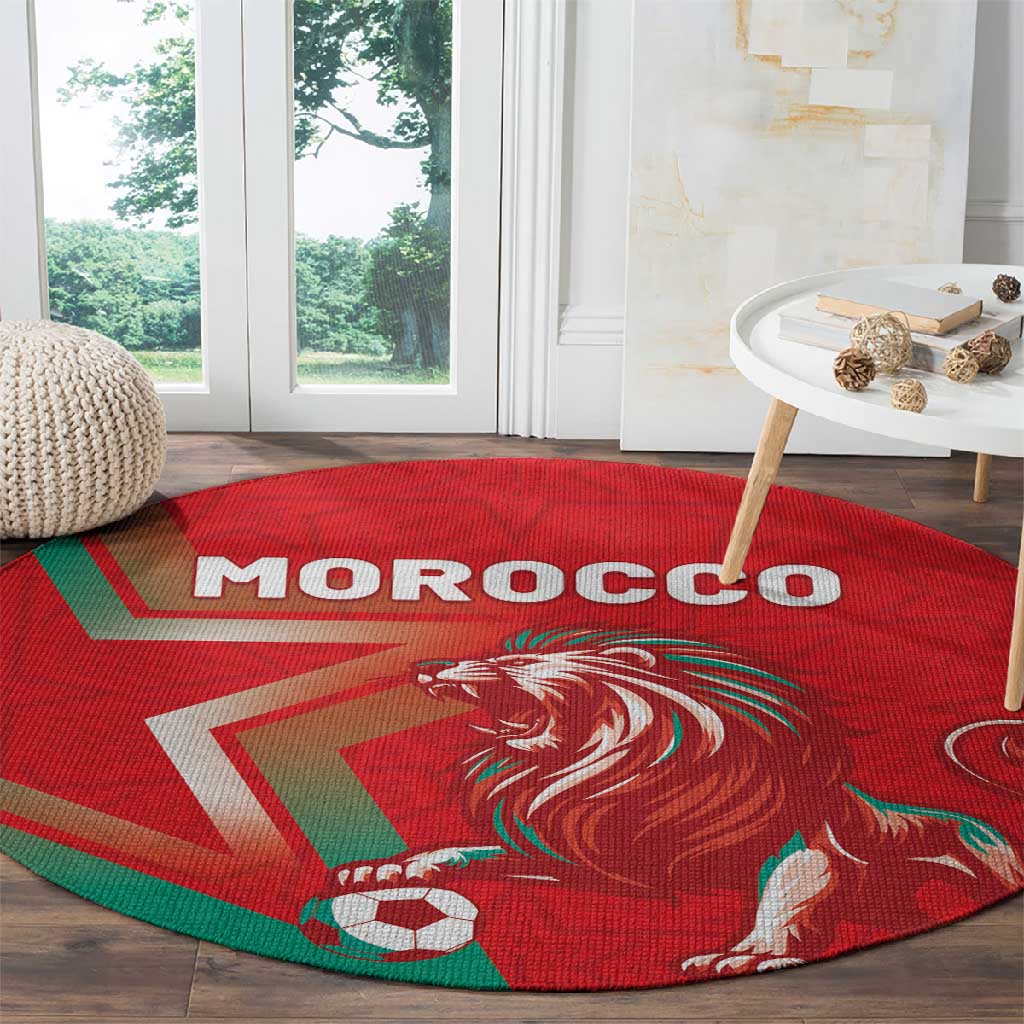 Morocco WC Football 2026 Round Carpet Go Champions Lion Spirit - Wonder Print Shop