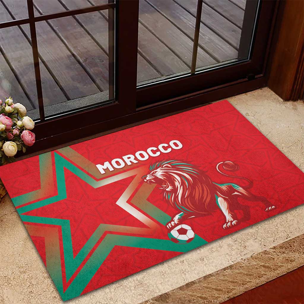Morocco WC Football 2026 Rubber Doormat Go Champions Lion Spirit - Wonder Print Shop