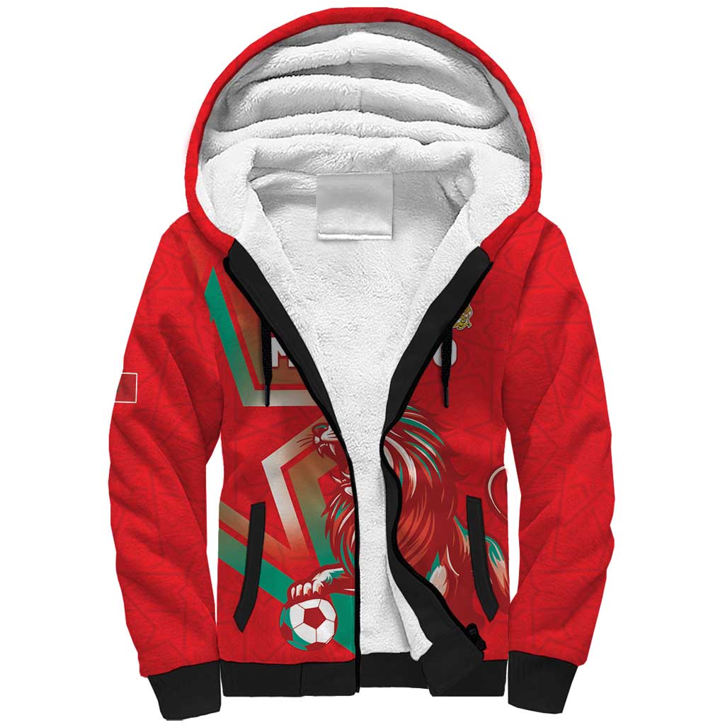 Custom Morocco WC Football 2026 Sherpa Hoodie Go Champions Lion Spirit - Wonder Print Shop