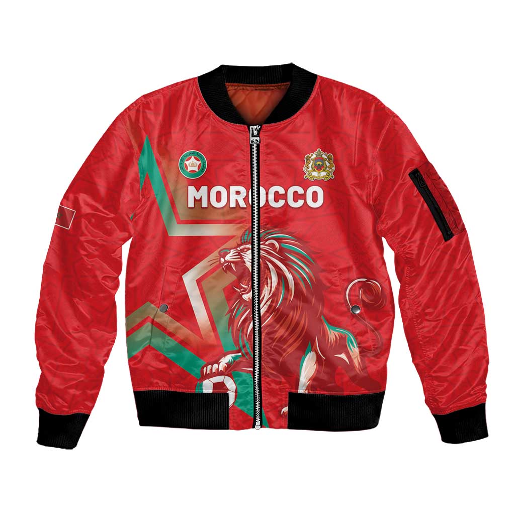 Custom Morocco WC Football 2026 Sleeve Zip Bomber Jacket Go Champions Lion Spirit - Wonder Print Shop