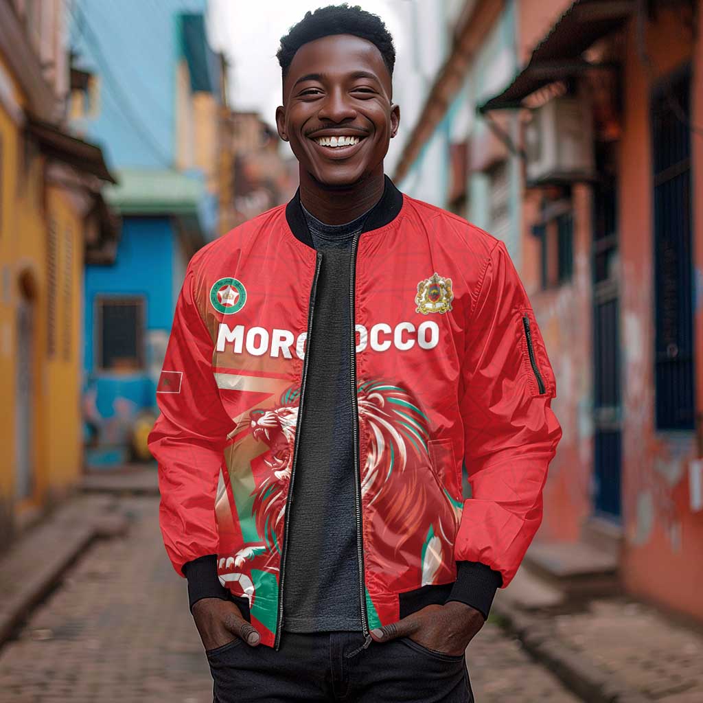 Custom Morocco WC Football 2026 Sleeve Zip Bomber Jacket Go Champions Lion Spirit - Wonder Print Shop