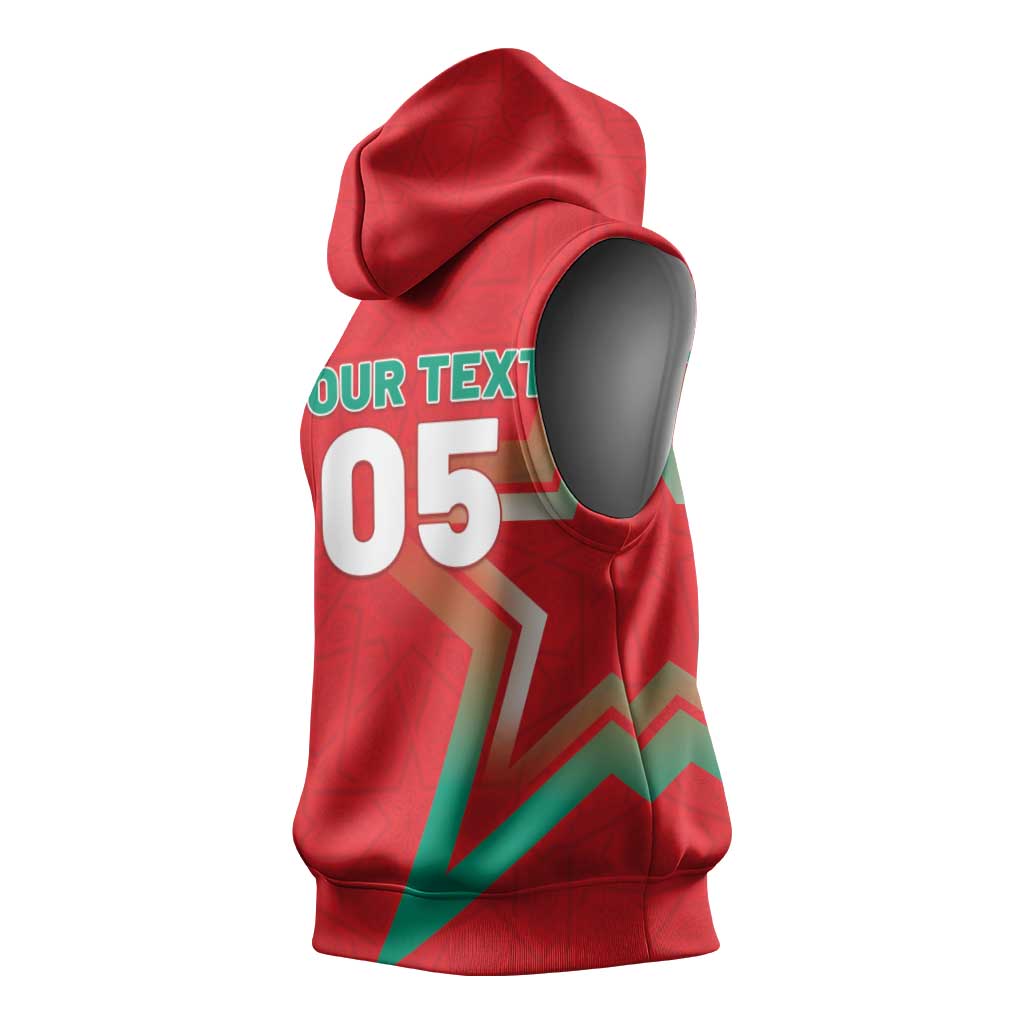 Custom Morocco WC Football 2026 Sleeveless Hoodie Go Champions Lion Spirit - Wonder Print Shop