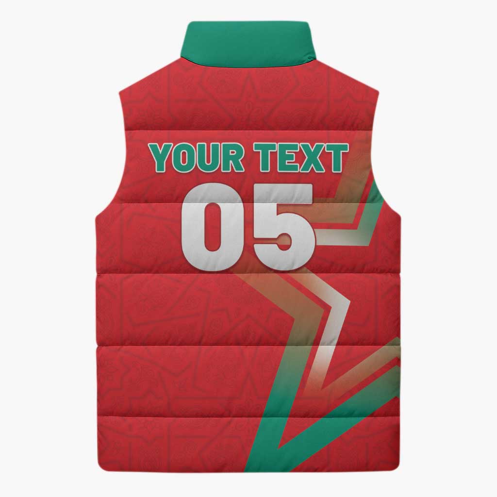 Custom Morocco WC Football 2026 Sleeveless Puffer Jacket Go Champions Lion Spirit - Wonder Print Shop