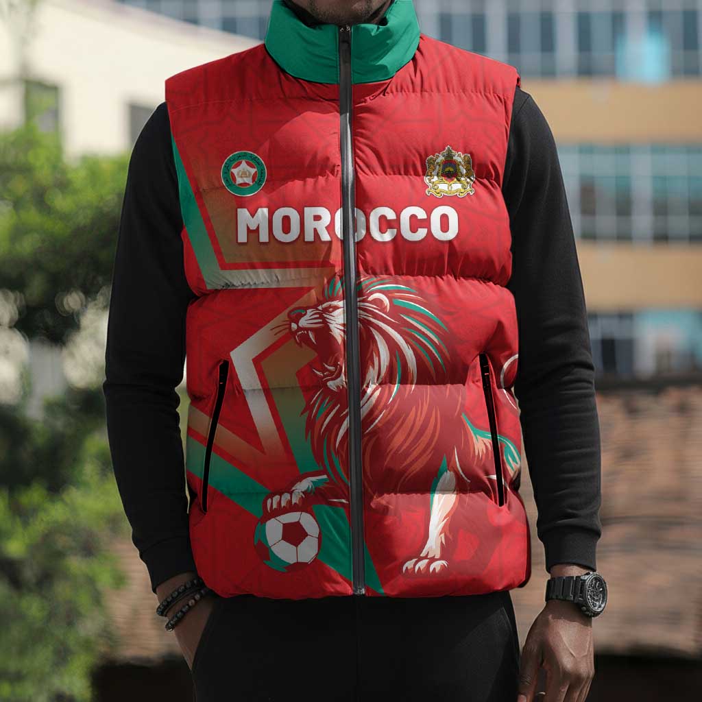 Custom Morocco WC Football 2026 Sleeveless Puffer Jacket Go Champions Lion Spirit - Wonder Print Shop