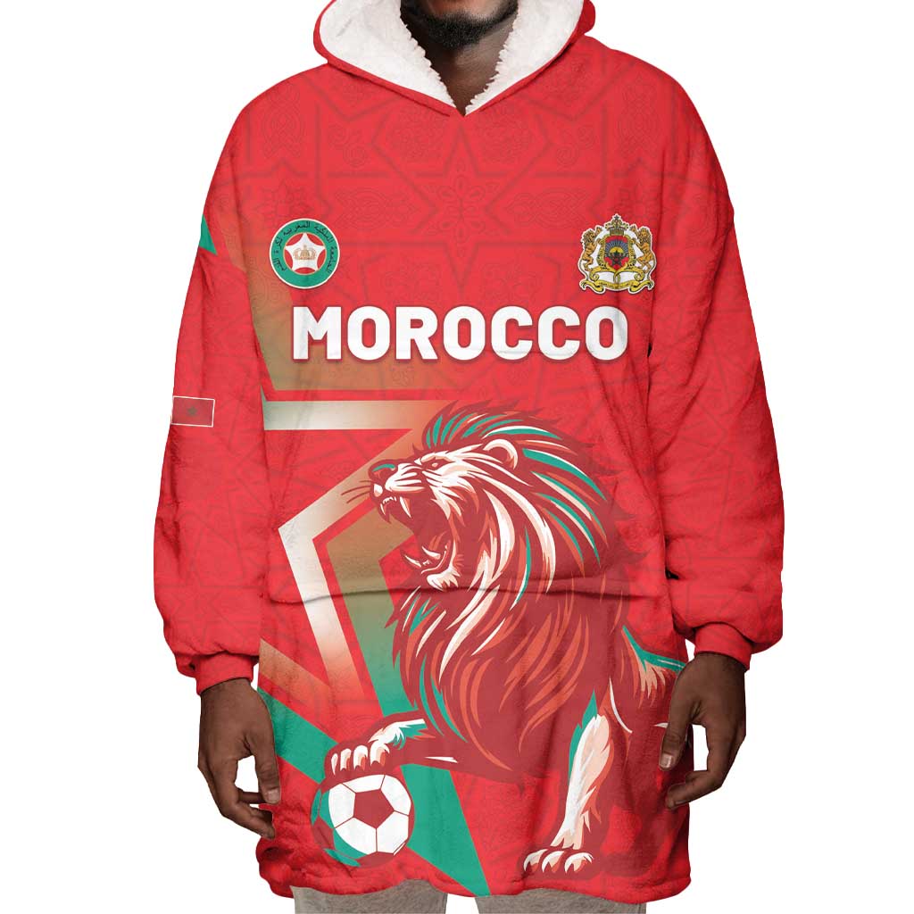 Custom Morocco WC Football 2026 Wearable Blanket Hoodie Go Champions Lion Spirit - Wonder Print Shop