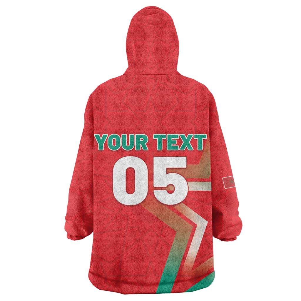 Custom Morocco WC Football 2026 Wearable Blanket Hoodie Go Champions Lion Spirit - Wonder Print Shop