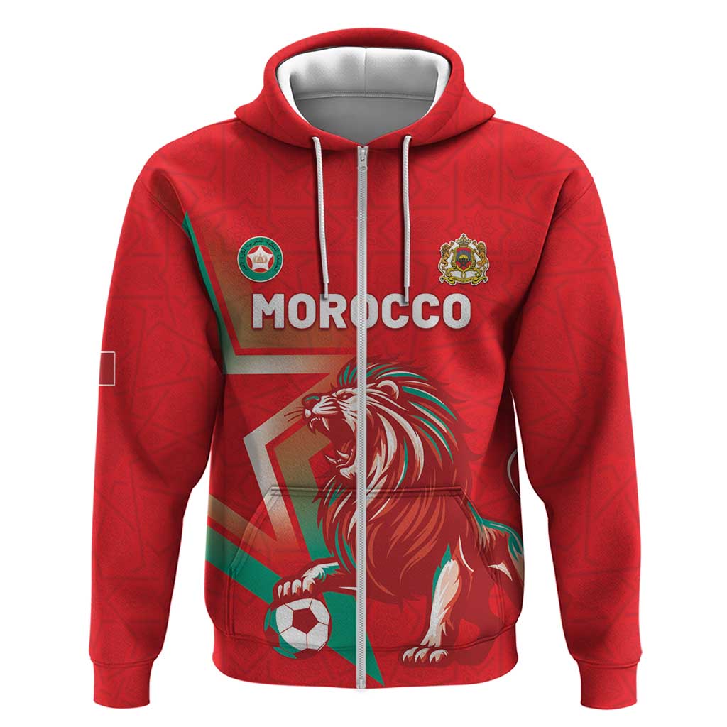Custom Morocco WC Football 2026 Zip Hoodie Go Champions Lion Spirit - Wonder Print Shop