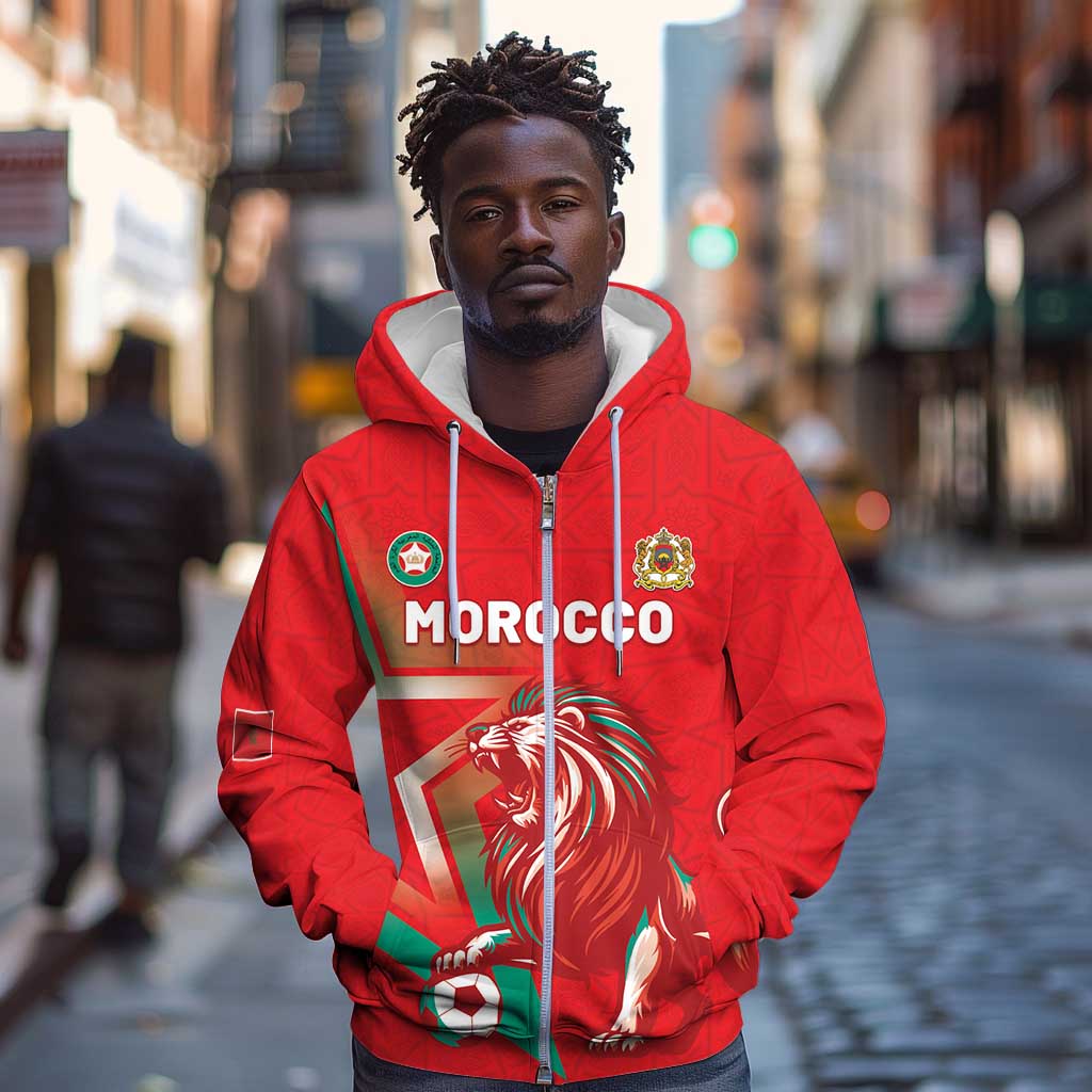 Custom Morocco WC Football 2026 Zip Hoodie Go Champions Lion Spirit - Wonder Print Shop
