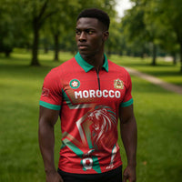 Custom Morocco WC Football 2026 Zipper Polo Shirt Go Champions Lion Spirit - Wonder Print Shop