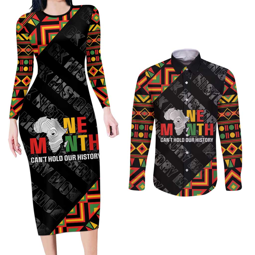 Black History Month Couples Matching Long Sleeve Bodycon Dress and Long Sleeve Button Shirt One Month Can't Hold Our History