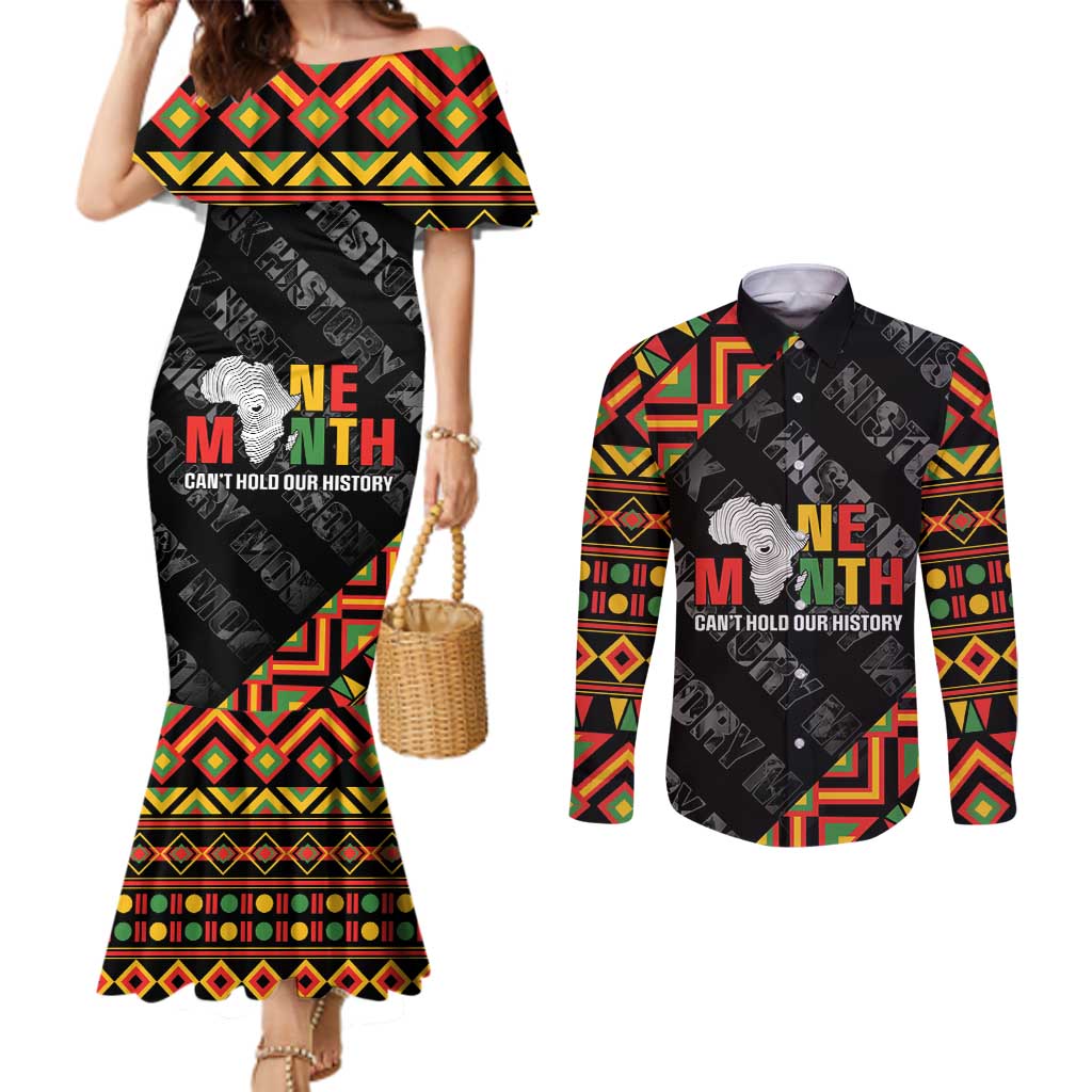Black History Month Couples Matching Mermaid Dress and Long Sleeve Button Shirt One Month Can't Hold Our History