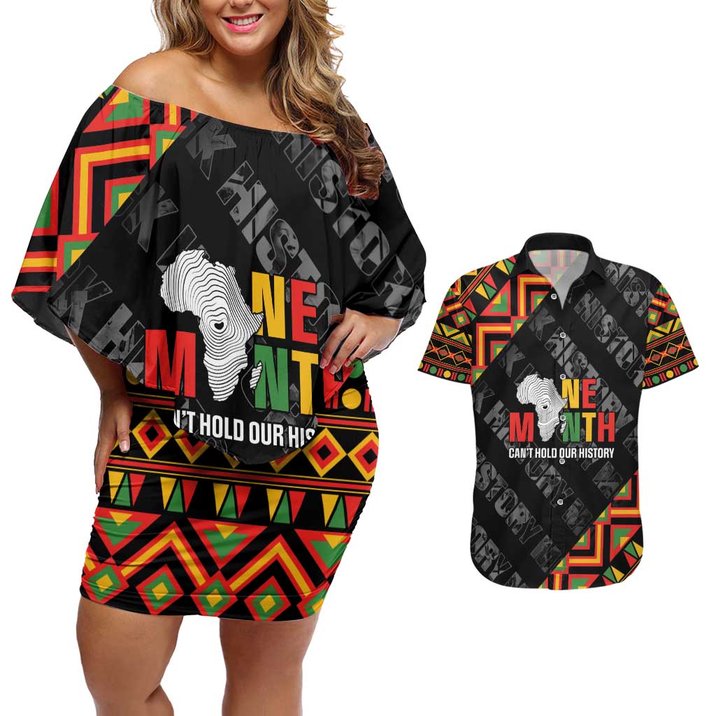 Black History Month Couples Matching Off Shoulder Short Dress and Hawaiian Shirt One Month Can't Hold Our History