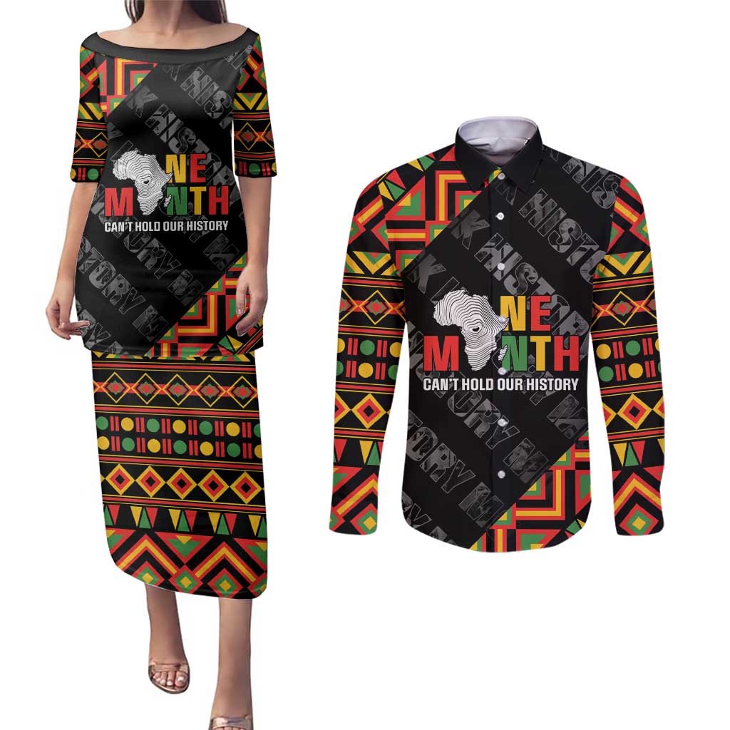 Black History Month Couples Matching Puletasi and Long Sleeve Button Shirt One Month Can't Hold Our History