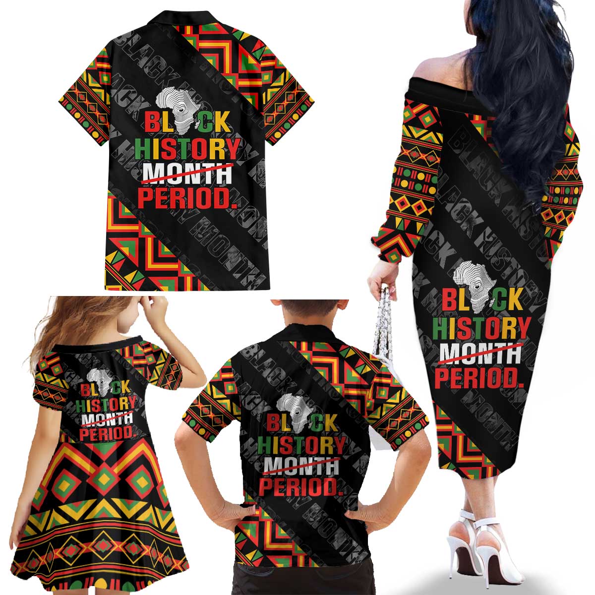 Black History Month Family Matching Off The Shoulder Long Sleeve Dress and Hawaiian Shirt One Month Can't Hold Our History