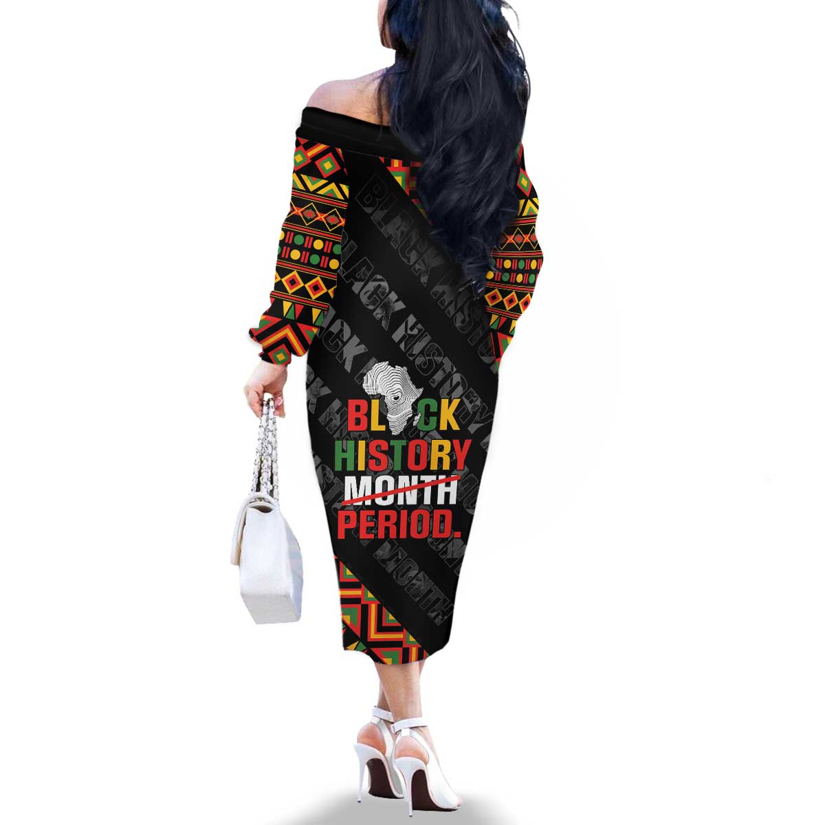 Black History Month Family Matching Off The Shoulder Long Sleeve Dress and Hawaiian Shirt One Month Can't Hold Our History