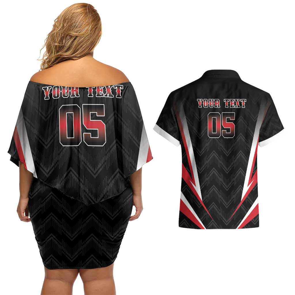 Custom Trinidad And Tobago Cricket Couples Matching Off Shoulder Short Dress and Hawaiian Shirt Go Red Force