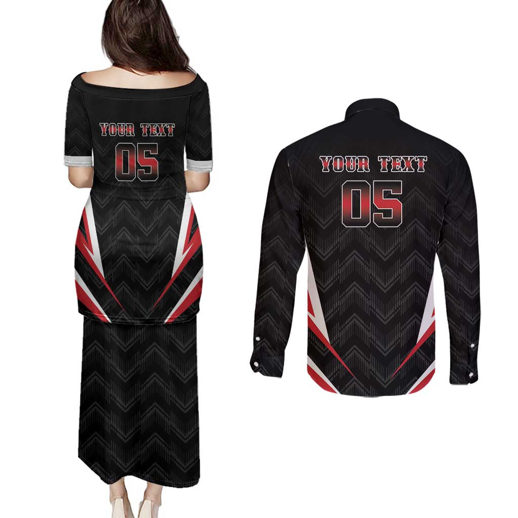 Custom Trinidad And Tobago Cricket Couples Matching Puletasi and Long Sleeve Button Shirt Go Red Force