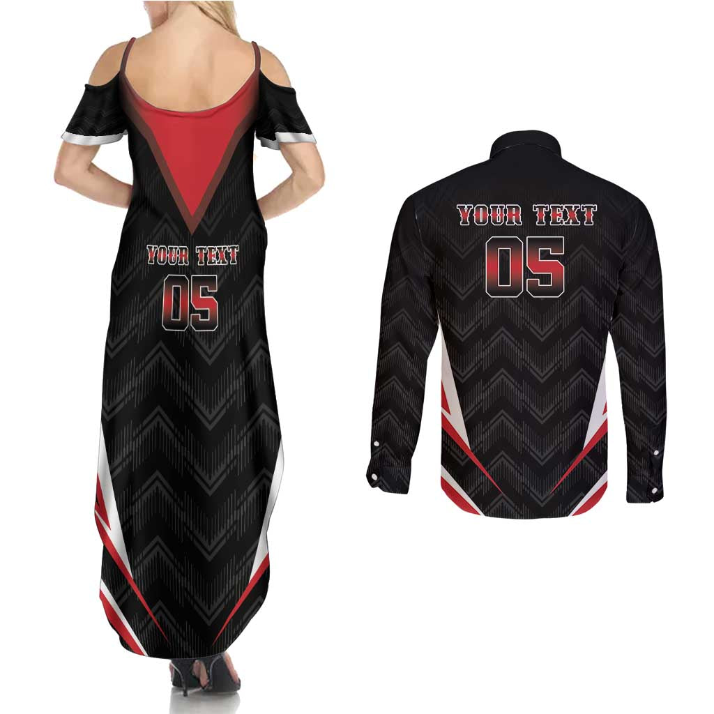 Custom Trinidad And Tobago Cricket Couples Matching Summer Maxi Dress and Long Sleeve Button Shirt Go Red Force
