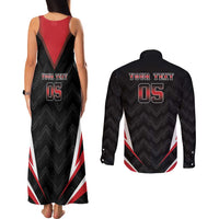 Custom Trinidad And Tobago Cricket Couples Matching Tank Maxi Dress and Long Sleeve Button Shirt Go Red Force