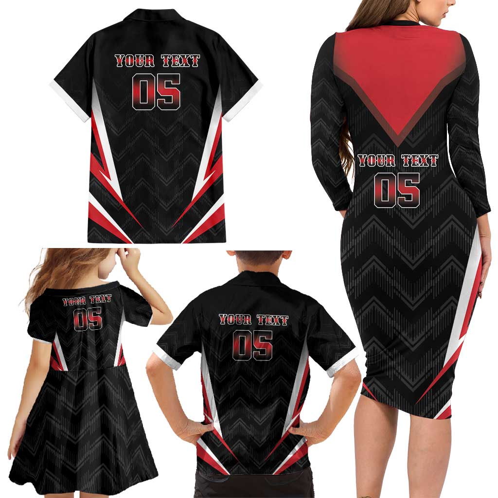 Custom Trinidad And Tobago Cricket Family Matching Long Sleeve Bodycon Dress and Hawaiian Shirt Go Red Force