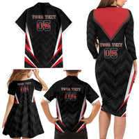 Custom Trinidad And Tobago Cricket Family Matching Long Sleeve Bodycon Dress and Hawaiian Shirt Go Red Force