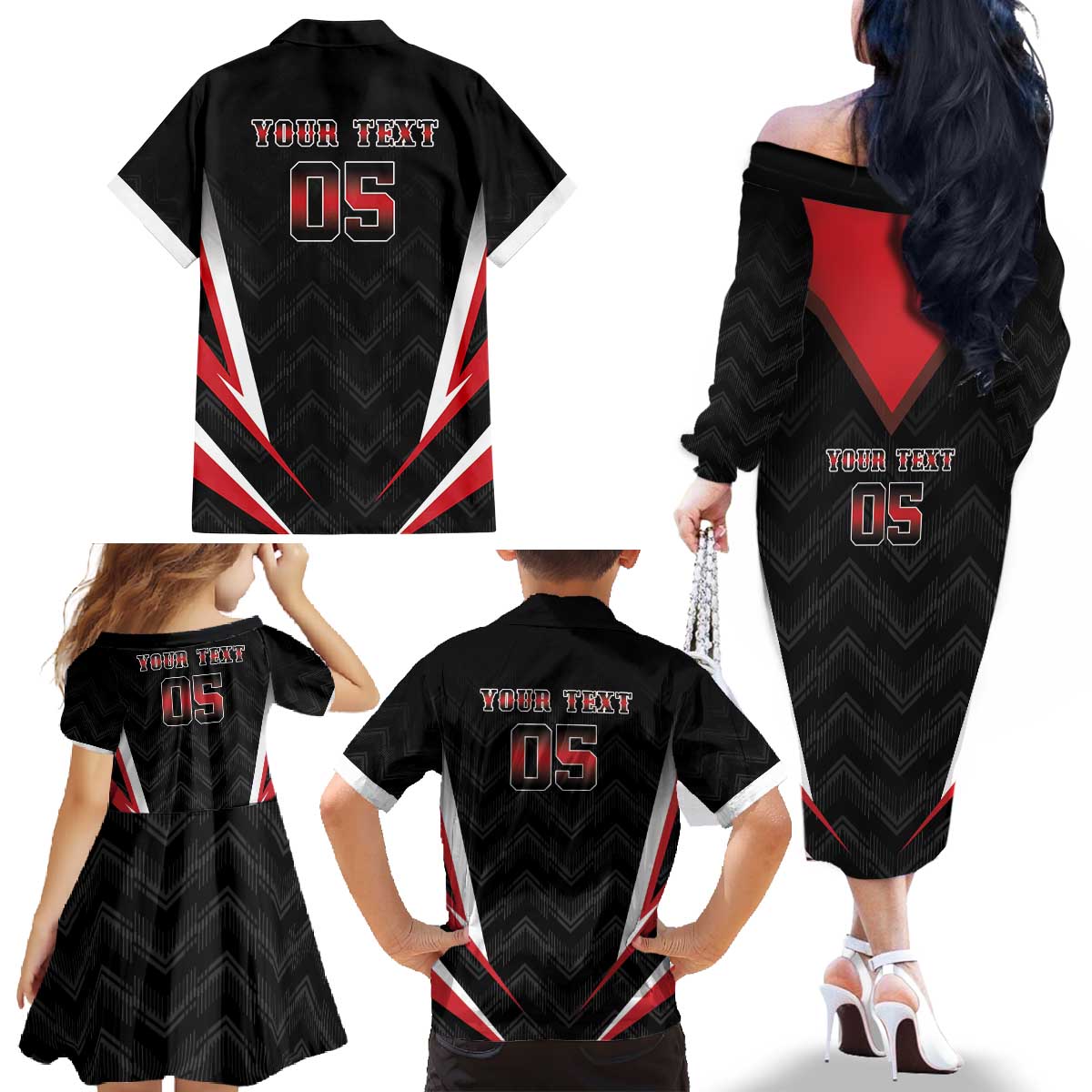 Custom Trinidad And Tobago Cricket Family Matching Off The Shoulder Long Sleeve Dress and Hawaiian Shirt Go Red Force