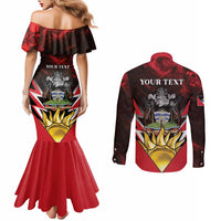 Personalized Antigua and Barbuda Couples Matching Mermaid Dress and Long Sleeve Button Shirt Coat Of Arms With Fallow Deer