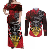 Personalized Antigua and Barbuda Couples Matching Off Shoulder Maxi Dress and Long Sleeve Button Shirt Coat Of Arms With Fallow Deer