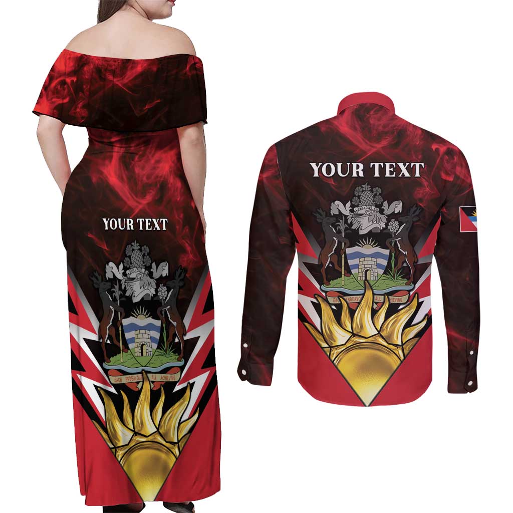 Personalized Antigua and Barbuda Couples Matching Off Shoulder Maxi Dress and Long Sleeve Button Shirt Coat Of Arms With Fallow Deer