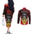 Personalized Antigua and Barbuda Couples Matching Off The Shoulder Long Sleeve Dress and Long Sleeve Button Shirt Coat Of Arms With Fallow Deer