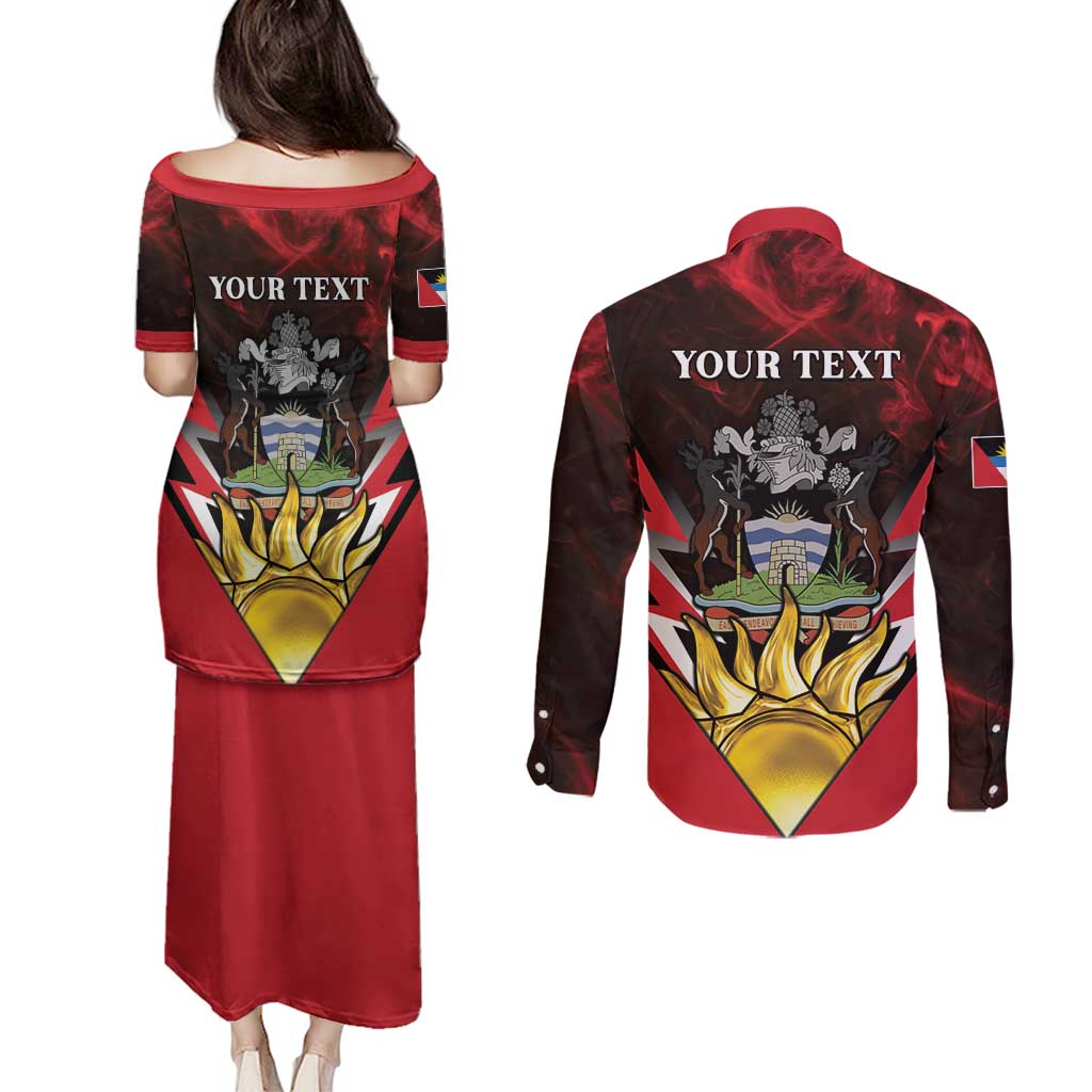 Personalized Antigua and Barbuda Couples Matching Puletasi and Long Sleeve Button Shirt Coat Of Arms With Fallow Deer