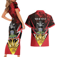 Personalized Antigua and Barbuda Couples Matching Short Sleeve Bodycon Dress and Hawaiian Shirt Coat Of Arms With Fallow Deer