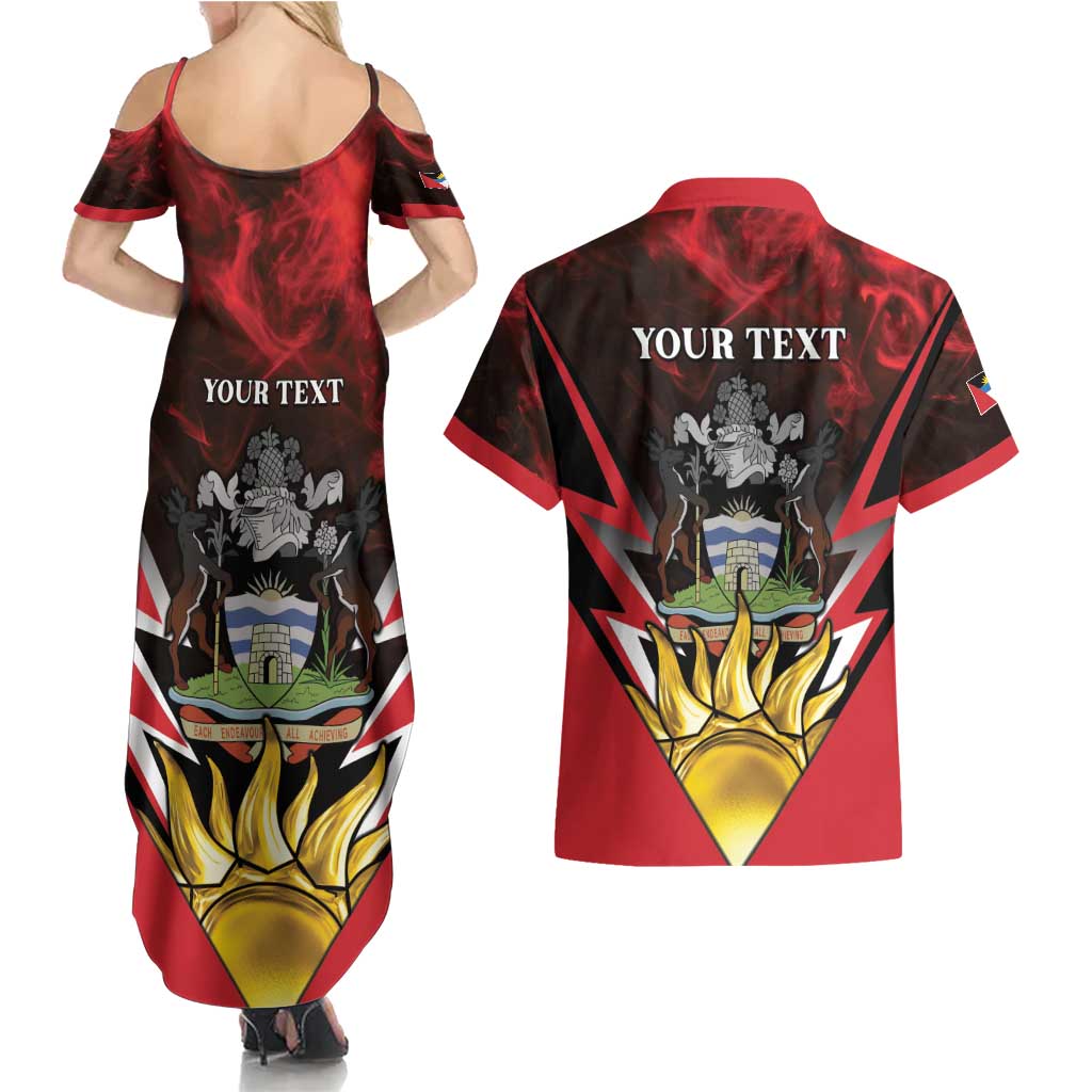 Personalized Antigua and Barbuda Couples Matching Summer Maxi Dress and Hawaiian Shirt Coat Of Arms With Fallow Deer