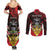Personalized Antigua and Barbuda Couples Matching Summer Maxi Dress and Long Sleeve Button Shirt Coat Of Arms With Fallow Deer