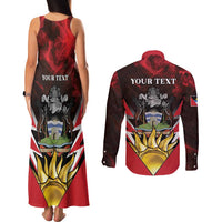 Personalized Antigua and Barbuda Couples Matching Tank Maxi Dress and Long Sleeve Button Shirt Coat Of Arms With Fallow Deer